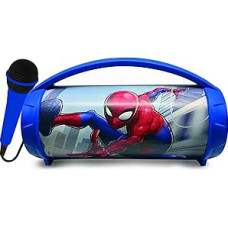 Lexibook, Spider-Man BTP585SPZLXB Wireless Light Speaker with Microphone, Stereo Sound, Karaoke Function, USB and SD Card Port, Rechargeable Battery, Carry Handle, Blue