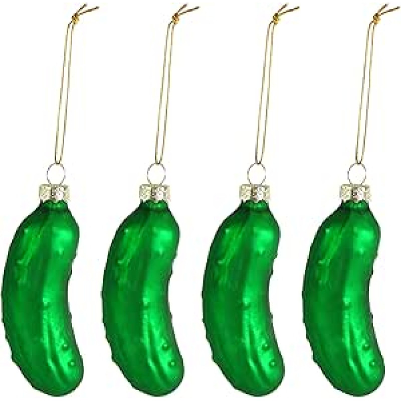 Ornativity 4 x Tradiciniai stikliniai pūsti žali Kalėdų eglutės ornamentai, kabantys