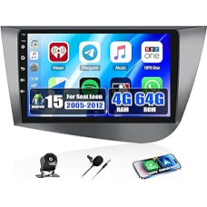 CAMECHO 4+64G 9 Zoll Android 15 Autoradio für Seat Leon 2005-2012, Navi Radio mit GPS WiFi Wireless Carplay Android Auto FM RDS 32EQ Mirror Link, HD Touchscreen Display +Rückfahrkamera