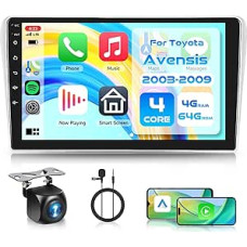 4G + 64G 9 Inch Car Radio for Toyota Avensis 2003-2009 with Carplay Android Car Wireless Android 15 Touchscreen 1280 x 720 Navigation GPS Mirror Link Bluetooth FM/RDS/DAB/DVR/EQ/USB/WiFi SWC Rear View