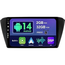 SXAUTO Android 14 IPS Car Radio for VW Skoda Fabia (2015-2019) - Built-in CarPlay Android Car - Reversing Camera Free - 2G + 32G - Steering Wheel Control DAB Fast-Boot Bluetooth - 2 DIN 9 Inch