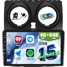 CAMECHO 4+64G 9 Zoll Android 15 Autoradio für Nissan Qashqai 2006-2016 mit GPS WiFi, Wireless Carplay Bluetoot Navi Radio HD Touchscreen mit Android Auto FM RDS EQ Mirror Link +Rückfahrkamera