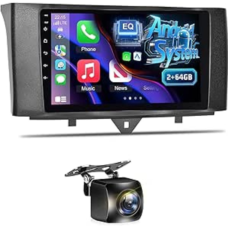 [2G+32G] Automobilinis radijas Mercedes Benz Smart Fortwo 2011-2015, 9 colių Android jutiklinio ekrano automobilinis radijas, belaidis Apple Carplay ir Android automobilis / 1080P / WiFi + AHD galinio vaizdo kamera + mikrofonas
