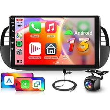Hodozzy Carplay Car Radio for Fiat 500 2007-2015, 9 Inch Touchscreen with Android Auto/EQ/Mirror Link/WiFi/GPS/RDS/FM/Bluetooth 5.0/USB+Canbus