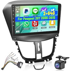 2G + 64G Android Car Radio for Peugeot 207 2006-2015 with Wireless Carplay & Android Car, 9 Inch Touchscreen Car Radio with WiFi, GPS Navigation, Bluetooth, FM RDS