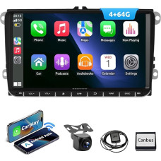 ESSGOO True 4+64G 9 Inch Car Radio with Carplay and Android Car, Android 15 Car Radio for VW Golf 5 6 Polo Touran B7 EOS Tiguan Seat Skoda with Bluetooth GPS RDS Navi FM AM SWC Reversing Camera