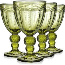 Elsjoy 4 vyno taurių rinkinys Spalvinga 240 ml derliaus žalios spalvos stiklo taurė reljefinis geriamojo vandens stiklinės sulčių stiklinės spalvinga šalis vestuvės