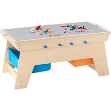VEVOR vaikiškas stalas 905 x 497 x 393 mm, medinis veiklos stalas, universalus žaidimų stalas su 200 kaladėlių ir 3 talpyklomis, kaladėlių stalas, dovana vaikams nuo 3 metų, mediena