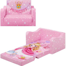 Vaikiška sofa sulankstoma 2-in-1, stabili sofa lova paaugliams ir mergaitėms, minkšta vaikiška sofa, skirta minkštam skaitymo kampui, rožinė princesė