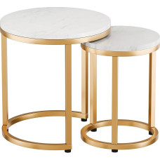 HOLA kavos staliukas, 2 vnt., mažas kavos staliukas, apvalus staliukas, 45/32 cm skersmuo, 48/42 cm aukštis, tvirta metalinė konstrukcija, laminuota plokštuma