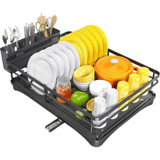 Virtuvės indų džiovintuvas su nusausinimo lenta ir indų laikikliu kriauklėje (juodas A)