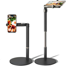 Telefono laikiklis, laisvų rankų telefono stovas filmavimui, stalo telefono laikiklis, reguliuojamas aukštis ir kampas (pagrindo dydis 6,3 colio (šoninė skylė))