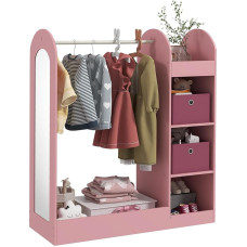 AIYAPLAY Children's Clothes Hangers with Shelves, Boxes and Mirrors, Wooden Furniture for Bedroom and Entryway, Pink