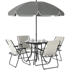 Outsunny Set of 6 Outdoor Garden Furniture Set with 4 Folding Chairs, Glass Table and Parasol for Patio, Yard, Cream