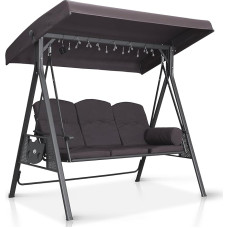 PURPLE LEAF Holivudo sūpynės 3 vietų sodo sūpynės su reguliuojamu stogeliu nuo saulės Nepraleidžiantis saulės spindulių metalas Pilka