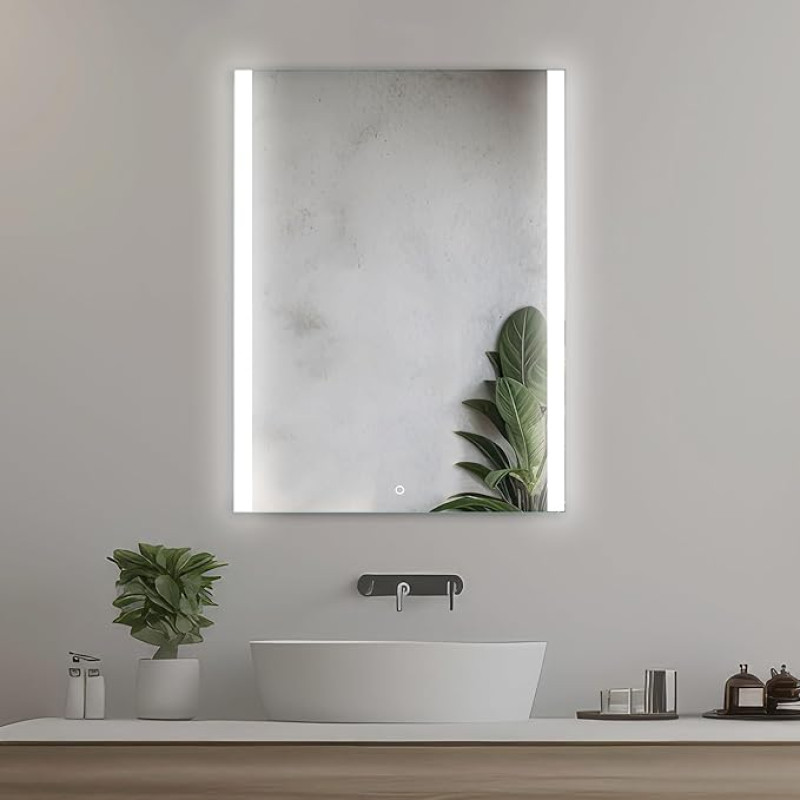 50 x 70 cm Vonios veidrodis su apšvietimu LED Vonios veidrodis su apšvietimu Vonios sieninis veidrodis LED veidrodis su jutikliniu jungikliu Vonios veidrodis su apšviestais šoniniais kraštais