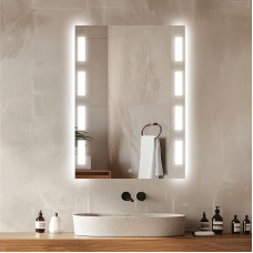 Venti 50 x 70 cm Bathroom Mirror with Lighting, LED Bathroom Mirror, Vertical, Illuminated Wall Mirror, Bathroom Mirror with Light, Bathroom Mirror with Side Light Patterns
