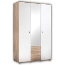 WIKI Elegantiška kūdikių kambario spinta, 3 durys - universali pakabinamų durų spinta su daug vietos, Sonoma ąžuolo išvaizdos, baltos spalvos - 115 x 190 x 52 cm (plotis x aukštis x gylis)