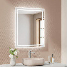 EMKE 50 x 60 cm vonios kambario veidrodis su apšvietimu, apsaugotas nuo rūko, 2 spalvų temperatūros (šilta balta/šalta balta), svirties jungiklis, horizontalus/vertikalus, LED veidrodis, IP44