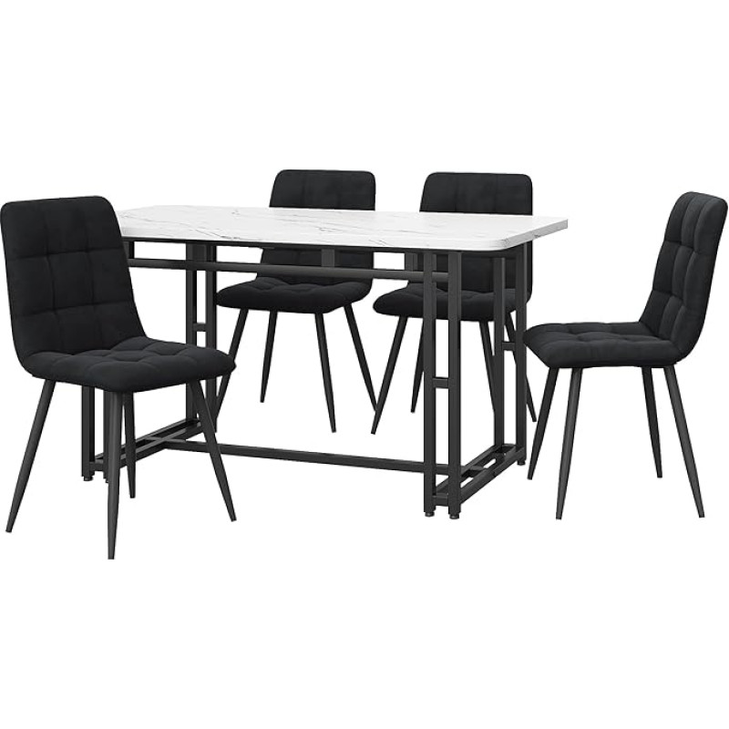 HAUSPROFI valgomojo stalo komplektas su 4 kėdėmis, 70 x 120 x 74 cm, stačiakampio formos virtuvės valgomojo stalo sėdimųjų vietų komplektas, modernaus dizaino mediniai baldai, valgomojo kambario grupė virtuvei, biurui (linas, juoda)