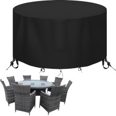 Round Patio Table Cover Heavy Duty 600D Garden Furniture Covers Waterproof Rattan Table and Chair Set Windproof UV Resistant Tear Resistant Ø230x100cm Black