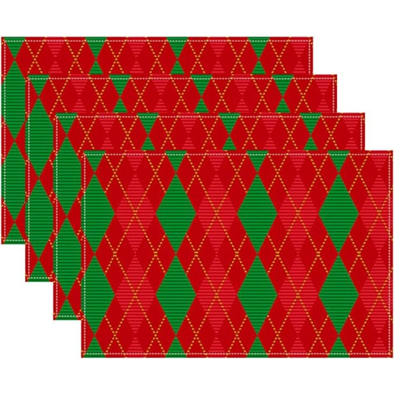 Tischsets Platzsets Abwaschbar Set von 8 6 4 2, Tischsets Platzsets Abwaschbar Rechteckig rutschfest Hitzebeständig für Küchentisch und Wohnzimmer (Karomuster A,8)