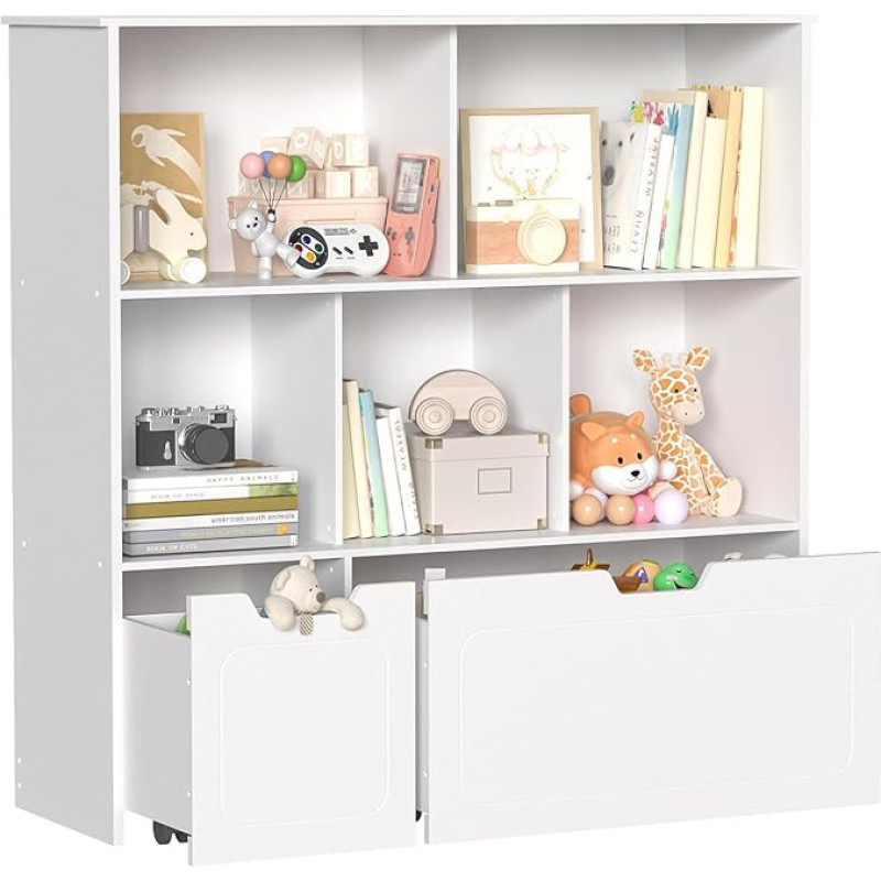 Kinderregal mit 8 Boxen Kinderschrank Holz Bücherregal für Kinder Aufbewahrungsbox mit 2 Beweglichen Schubladen Spielzimmer und Schlafzimmer (Weiß)