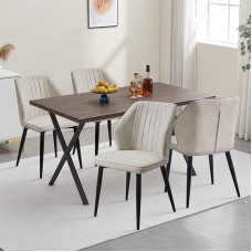 CLIPOP Valgomojo grupė Valgomasis stalas su 4 kėdėmis, virtuvės stalas ir paminkštintos valgomojo kėdės su porankiais restorano valgomojo virtuvei (dirbtinės odos smėlio spalvos B kėdė, pilkas stalas 120 x 80 x 75