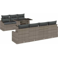 8-teiliges Garten Sofa Set mit Kissen Grau Poly Rattan Gartenlounge Modelis3357682