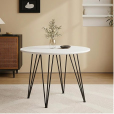 GOLDFAN Apvalus valgomojo stalas 80 cm Mažas retro svetainės stalas Mažas stalas su metalinėmis kojomis namams ir biurui (tik stalas) (80 cm, baltas)