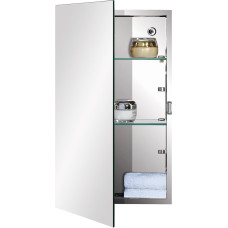 Fundin Badezimmer-Spiegelschrank mit Einzeltür, verstellbaren Sicherheitsglas-Regalen, Aufputzmontage, 30 cm Breite x 50 cm Höhe, spiegelnd Finish