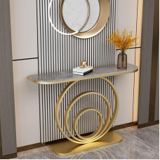 Marmor-Konsolentisch, modernus sofos ir konsolinis staliukas, konsolinis staliukas Eingangstisch für die Inneneinrichtung mit Metallrahmen, für Das Wohnzimmer zu Hause(Gold+Gray,150cm/59in)