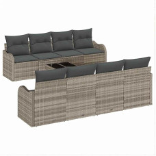 9-teiliges Garten Sofa Set mit Kissen Hellgrau Poly Rattan Gartenlounge Model3354301