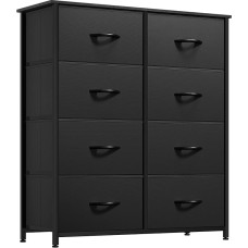 YITAHOME Komoda su 8 stalčiais, spinta, medžiaginiai stalčiai su rankenėlėmis, metalinis rėmas, patvari, juoda