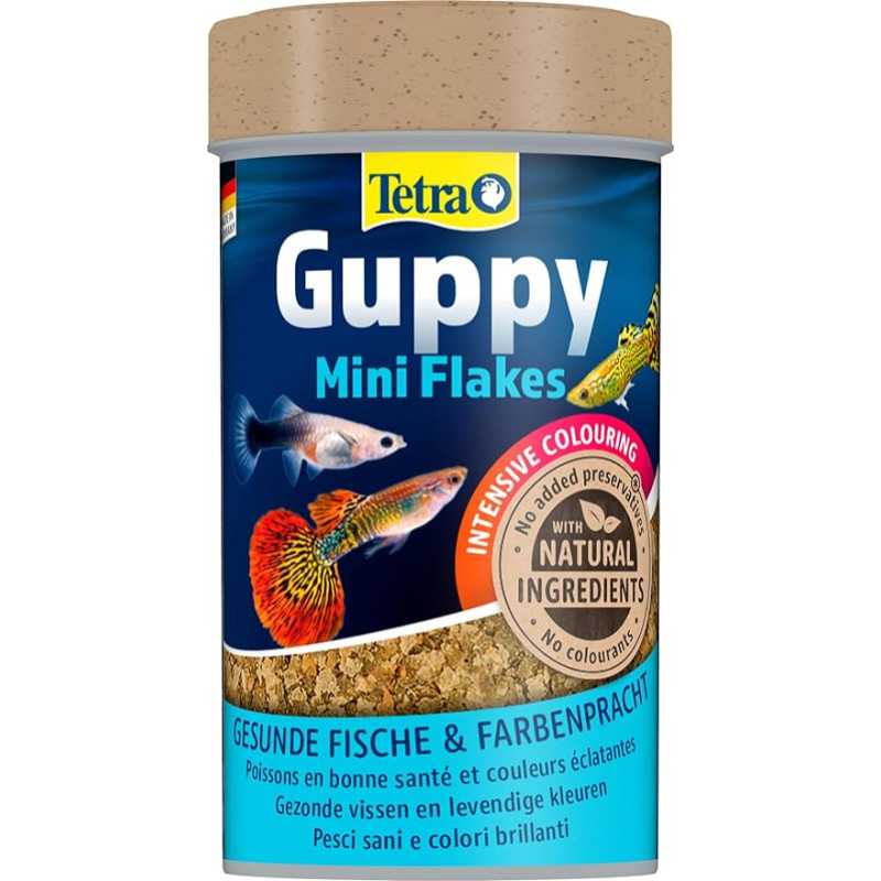 Tetra Guppy Mini dribsniai, subalansuoti maistingi dribsniai gupijoms, įvairių rūšių