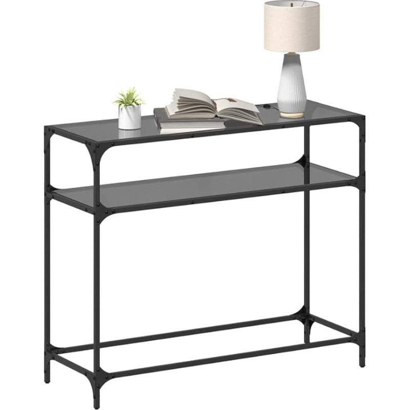 Konsolentisch Beistelltisch 98x35x81 cm, Schmaler Sofatisch aus Stahl mit Glasplatte, Flurtisch für Wohnzimmer und Eingangsbereich, Modernes Design