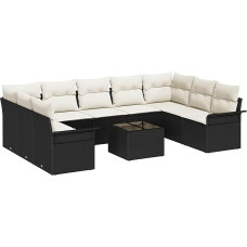 9-teiliges Garten Sofa Set mit Kissen Braun Poly Rattan, 2-Sitzer Garten Sofa mit Stauraum & Kissen Schwarz Poly Rattan Gartenlounge Modelis3354196
