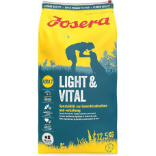 JOSERA Light & Vital (1 x 12,5 kg) | Suaugusiems šunims | Aukščiausios kokybės sausas maistas suaugusiems šunims | Paukštiena ir žirniai | Mažai riebalų ir daug baltymų svoriui kontroliuoti | Be kviečių | Šunų maistas | Pakuotė po 1 vnt.