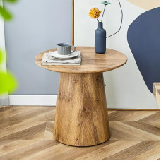 JUFU 50 cm apvalus medinis kavos staliukas su MDF stalviršiu ir piltuvėlio formos pagrindu, skandinaviško stiliaus staliukas svetainei ir miegamajam (50 x 48 cm)