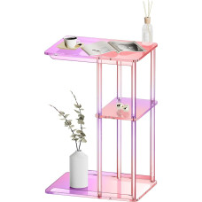 C Shape Acrylic Side Table Iridescent Clear Acrylic Side Table for Couch Sofa and Bed Colorful Desk C Table for Living Room Bedroom Bedside Table 15.7