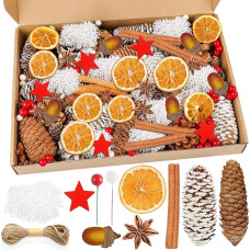 SaiXuan Advento vainiko dekoracijų rinkinys 117 dalių - natūralios kalėdinės dekoracijos amatams su džiovintais apelsinų griežinėliais, cinamono lazdelėmis, pušų kankorėžiais, samanomis, žvaigždėmis ir uogomis Advento vainikui, stalui ir medžiui