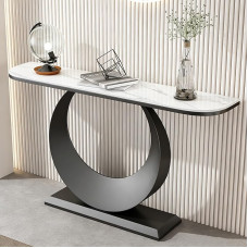FQMYLTYN Moderner Konsolentisch mit gesinterter Steinplatte, Flurtisch mit Metallrahmen, Schmaler Beistelltisch für Wohnzimmer, Flur und Schlafzimmer(Black,120cm/47in)