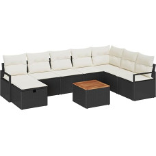 9-teiliges Garten Sofa Set mit Kissen Schwarz Poly Rattan, 2-Sitzer Garten Sofa mit Kissen Schwarz Poly Rattan Gartenlounge Modelis3359551