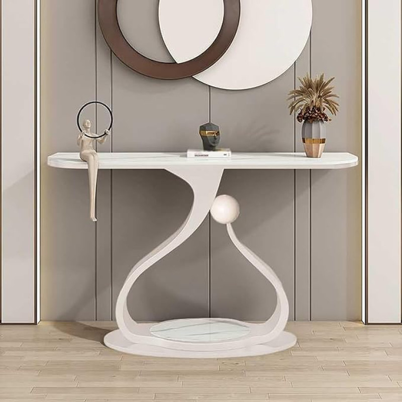 Eleganter Konsolentisch mit Marmorplatte - Schlanker Beistelltisch im Landhaus- und Mid-Century-Modern-Stil für Wohnzimmer, Flur und Eingangsbereich - Strapazierfähige Goldoberfläche, 100 cm