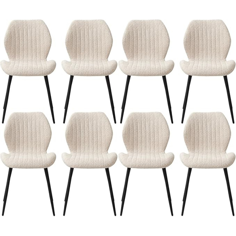 8 valgomojo kambario kėdžių rinkinys, modernios virtuvės kėdės, minkštos kėdės su metalinėmis kojomis, dryžuoto audinio pagalvėlė, smėlio spalvos-ST