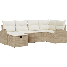 6-teiliges Garten Sofa Set mit Kissen Beige Poly Rattan, 2-Sitzer Garten Sofa mit Stauraum & Kissen Beige Poly Rattan Gartenlounge Modelis3360412