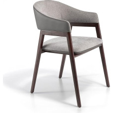 Angel Cerdá Dining Room Chair Upholstered with Grey Fabric and Mink Faux Leather, with Walnut Wood Armrests and Legs - Comfort and Elegance for Living Room and Dining Room - 55 x 58 x 79 cm