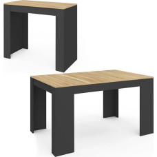 IDMarket - Orlando Extendable Console Table for 6 People 140 cm Black Wood and Beech Effect