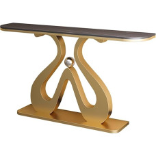 Konsolinis staliukas, plonos kūrybinės formos, įėjimo staliukas už sofos, daugiafunkcinis suapvalintais kampais, akcento staliukas svetainėje, prieškambaryje, prieškambaryje (auksinis + juodas, 120 x 30 x 80 cm)