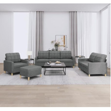 3201251 4 dalių sofos komplektas su pagalvėlėmis Tamsiai pilkas audinys, sofa su poilsio funkcija, sofos komplektas, svetainės sofa, sofa, sofos komplektas